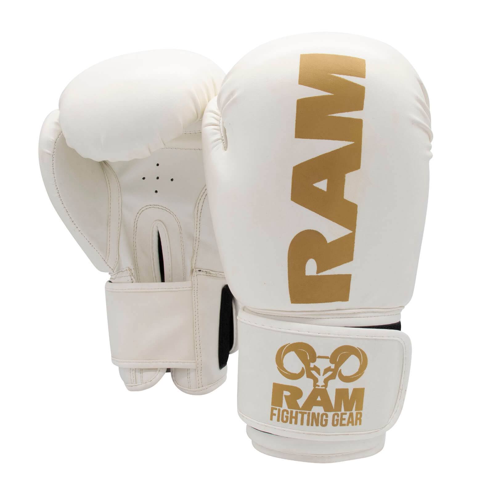 RAM 'No Mercy' Guantes de Boxeo Blanco-Oro Guantes de boxeo de RAM.